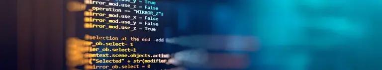 Decorative graphic, showing light leaks and computer program code.